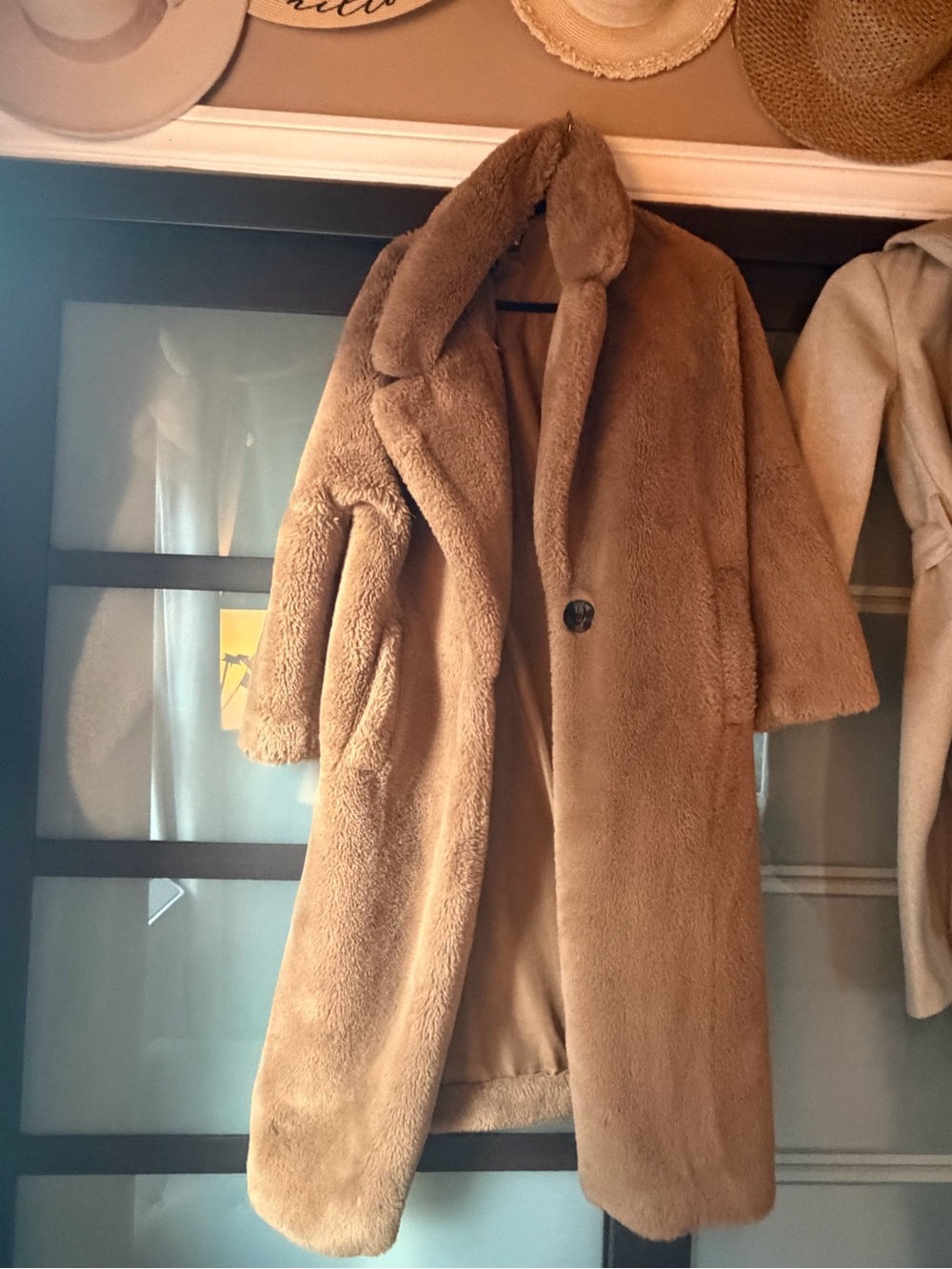 Zara Classic Faux Fur Long Coat in Camel